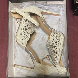 Women's Gold Embellished High Heel Sandals Size 5
